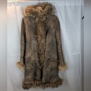 Joie Fur Trimmed Real Shearling Coat Size M In EUC